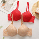 2 piezas de sujetadores con aros de encaje floral rojo/albaricoque con efecto push-up para mujer, ropa interior femenina con cierre trasero para busto/pecho pequeno, lenceria sexy y de unicolor para pechos pequenos, sosten de apoyo con tirantes