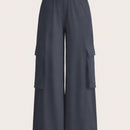 Slayr pantalones casuales de trabajo de estilo ancho con bolsillos y estampado floral gris para mujeres-c