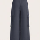 Slayr pantalones casuales de trabajo de estilo ancho con bolsillos y estampado floral gris para mujeres-c