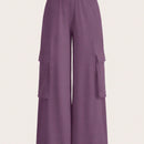Slayr pantalones casuales de trabajo de estilo ancho con bolsillos y estampado floral gris para mujeres-c