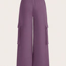 Slayr pantalones casuales de trabajo de estilo ancho con bolsillos y estampado floral gris para mujeres-c