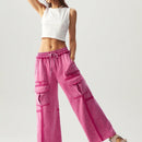 Bohemela pantalones anchos de punto de color liso con bolsillo para mujer, ideales para vacaciones