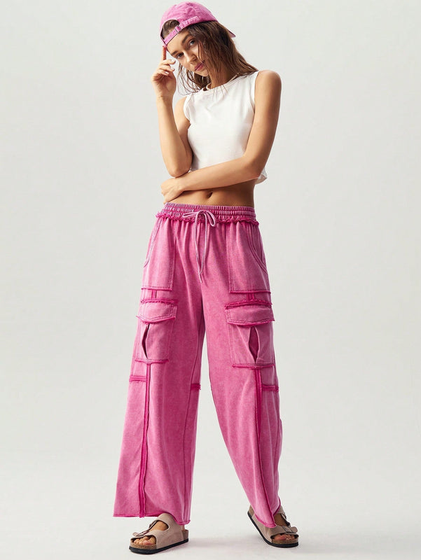 Bohemela pantalones anchos de punto de color liso con bolsillo para mujer, ideales para vacaciones
