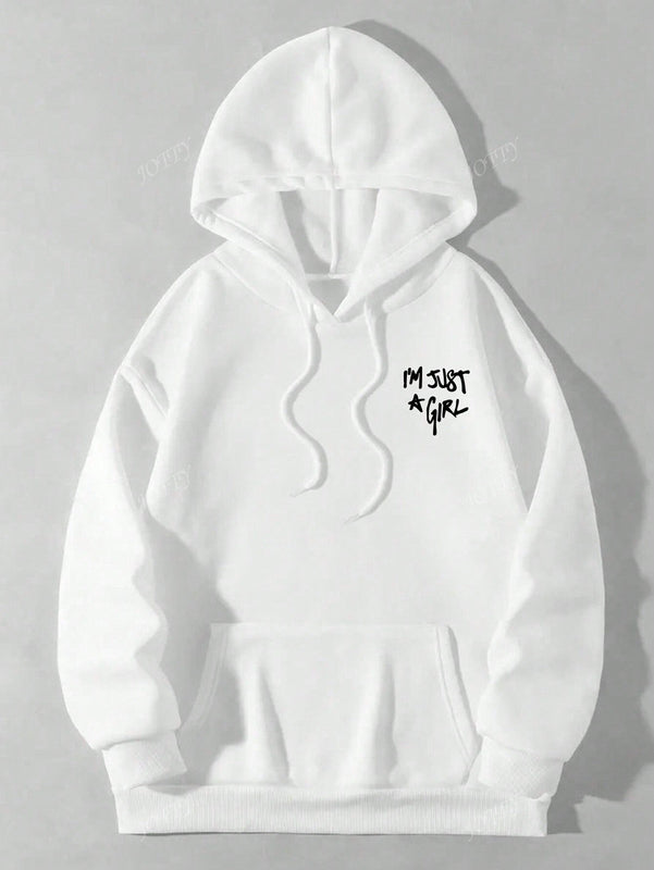 Sudadera con capucha de mujer con estampado de eslogan y hombros caidos