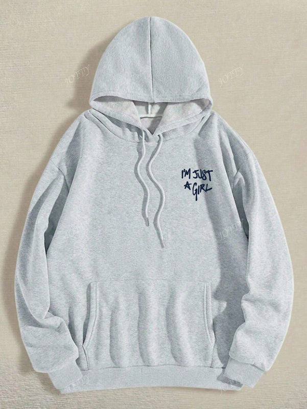 Sudadera con capucha de mujer con estampado de eslogan y hombros caidos