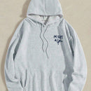 Sudadera con capucha negra holgada de mujer con estampado de lema, hombros caidos y cordon, primavera y otono