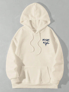 Sudadera con capucha de mujer con estampado de eslogan y hombros caidos