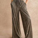 Poeselle pantalones anchos con cordon de lentejuelas brillantes en color dorado para uso casual, conciertos, fiestas de cocteles, salidas nocturnas y carnavales, frenchies fw24