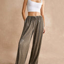 Poeselle pantalones anchos con cordon de lentejuelas brillantes en color dorado para uso casual, conciertos, fiestas de cocteles, salidas nocturnas y carnavales, frenchies fw24