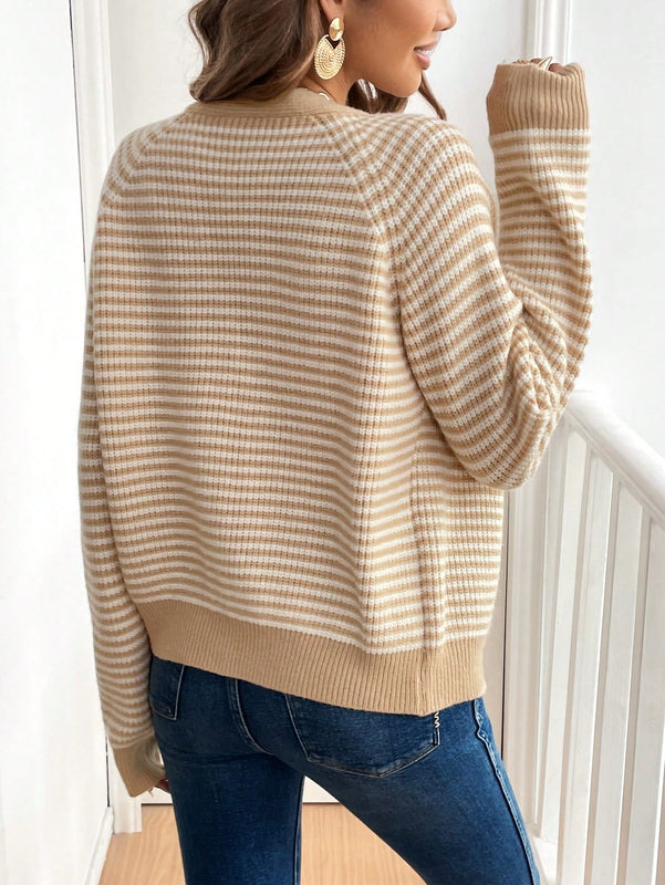Frenchy cardigan con botones de corte casual y rayas para mujer, para otono/invierno