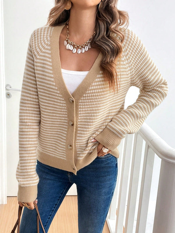 Frenchy cardigan con botones de corte casual y rayas para mujer, para otono/invierno
