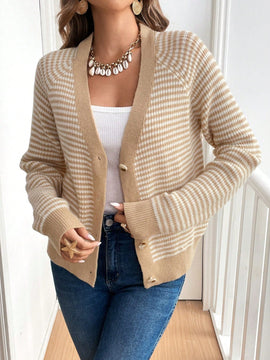 Frenchy cardigan con botones de corte casual y rayas para mujer, para otono/invierno