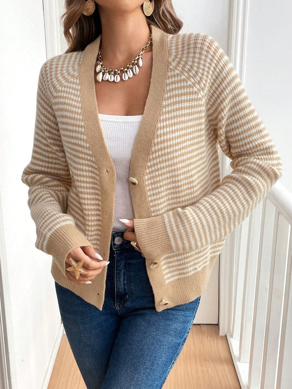 Frenchy cardigan con botones de corte casual y rayas para mujer, para otono/invierno