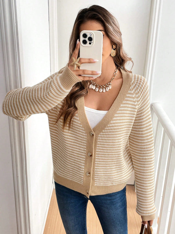 Frenchy cardigan con botones de corte casual y rayas para mujer, para otono/invierno