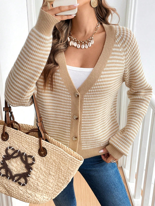 Frenchy cardigan con botones de corte casual y rayas para mujer, para otono/invierno