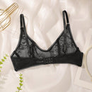 Sujetador inalambrico de encaje floral negro para mujer, sujetador sexy sin aros con copa ultrafina, lenceria transpirable y comoda con cierre trasero y tirantes ajustables, adecuado para fiestas, citas de pareja y uso diario