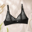Sujetador inalambrico de encaje floral negro para mujer, sujetador sexy sin aros con copa ultrafina, lenceria transpirable y comoda con cierre trasero y tirantes ajustables, adecuado para fiestas, citas de pareja y uso diario