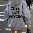Ezwear sudadera holgada con grafico impreso "cute but psycho" de estilo minimalista casual, apta para otono e invierno