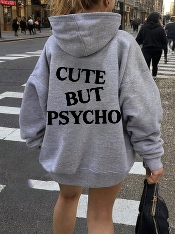 Ezwear sudadera holgada con grafico impreso "cute but psycho" de estilo minimalista casual, apta para otono e invierno