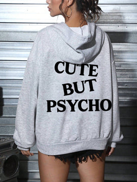 Ezwear sudadera holgada con grafico impreso "cute but psycho" de estilo minimalista casual, apta para otono e invierno