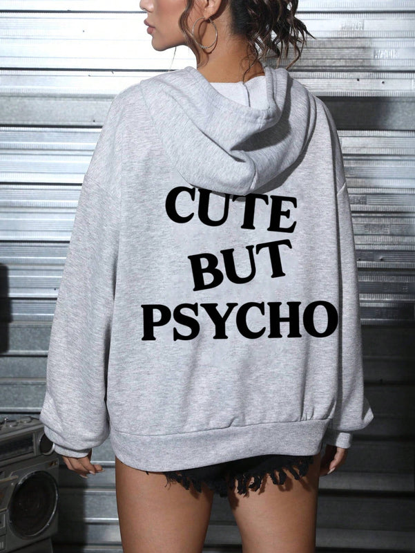 Ezwear sudadera holgada con grafico impreso "cute but psycho" de estilo minimalista casual, apta para otono e invierno