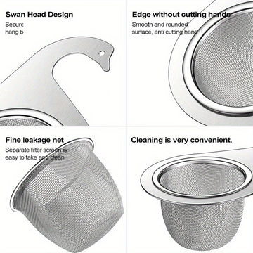 1pc Colador de Fregadero de Cocina en Forma de Cisne de Acero Inoxidable - Cesta de Drenaje de Malla Fina con Diseño Colgante para una Eficiente Separación de Residuos Alimentarios, Ayuda para las Tareas Domésticas | Diseño en Forma de Cisne | Colador de
