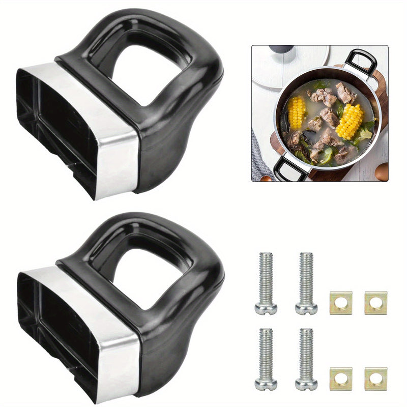 2pcs Asas Laterales Negras para Ollas - Fácil Instalación, Adecuadas para Ollas a Presión y Vaporeras, Incluye Herrajes de Montaje