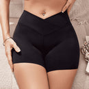 Pantalones cortos casuales comodos y delgados con control de abdomen y talla grande de seguridad para mujeres, negro