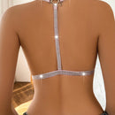 Sujetador inalambrico sexy y comodo para mujer con encaje y cinta metalica brillante