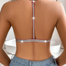 Sujetador inalambrico sexy y comodo para mujer con encaje y cinta metalica brillante
