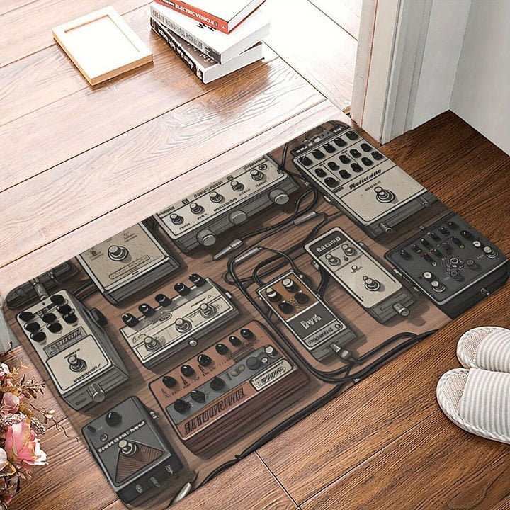 Diseño de pedalera de efectos de guitarra Alfombrilla de entrada antideslizante - Lavable en máquina, poliéster ligero, alfombra rectangular interior para cocina, balcón, entrada - Alfombra decorativa para entusiastas de la música