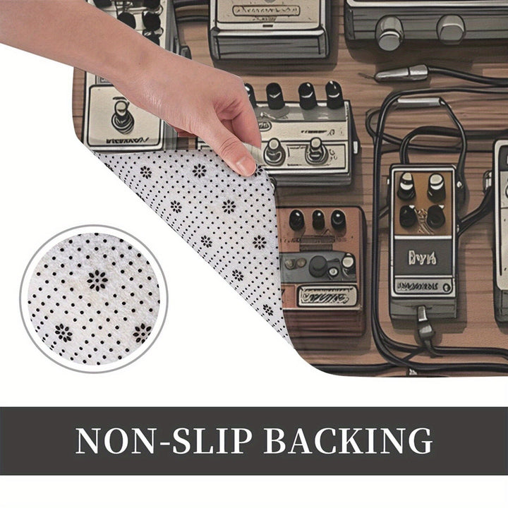 Diseño de pedalera de efectos de guitarra Alfombrilla de entrada antideslizante - Lavable en máquina, poliéster ligero, alfombra rectangular interior para cocina, balcón, entrada - Alfombra decorativa para entusiastas de la música