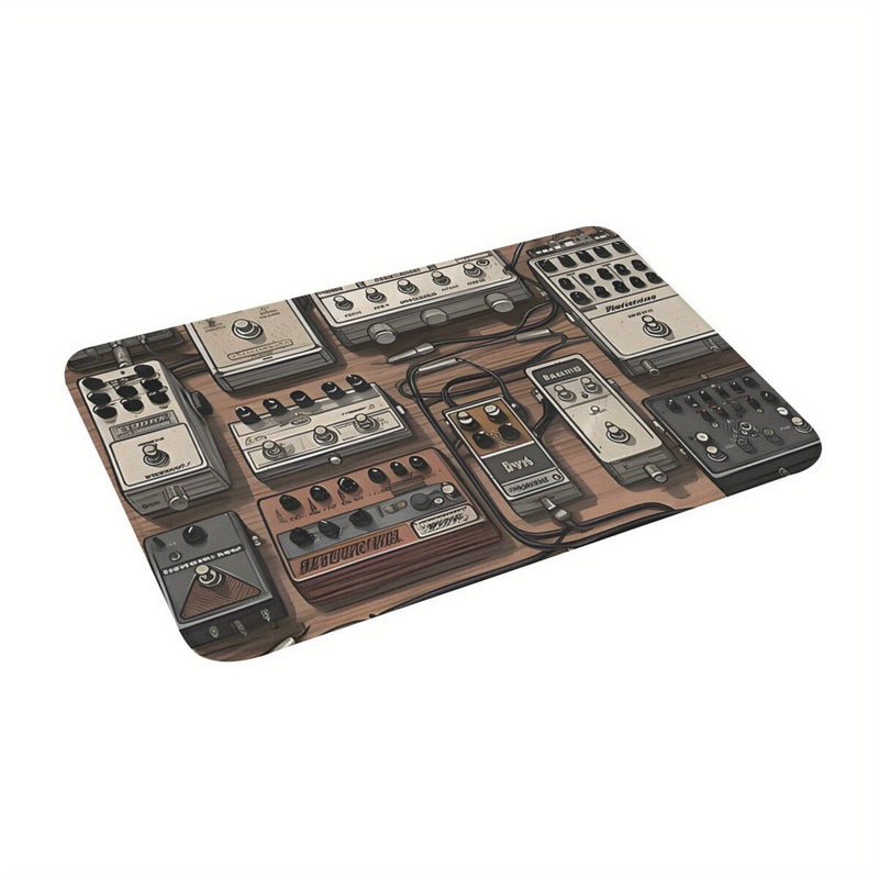 Diseño de pedalera de efectos de guitarra Alfombrilla de entrada antideslizante - Lavable en máquina, poliéster ligero, alfombra rectangular interior para cocina, balcón, entrada - Alfombra decorativa para entusiastas de la música