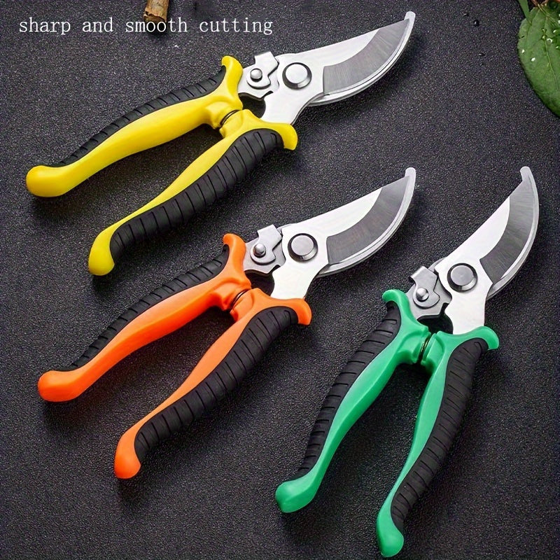 Tijeras de poda de jardinería de acero inoxidable - Mango ergonómico antideslizante de goma, herramienta eficiente para cortar ramas | Carga de primavera para un fácil retorno | Esencial para el cuidado del césped y la poda de árboles frutales, podadora