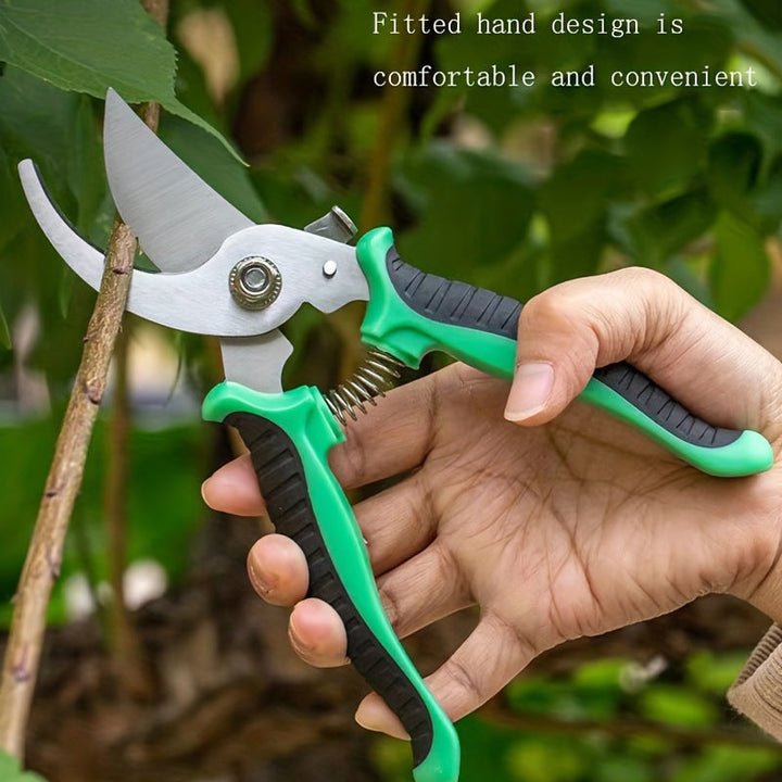 Tijeras de poda de jardinería de acero inoxidable - Mango ergonómico antideslizante de goma, herramienta eficiente para cortar ramas | Carga de primavera para un fácil retorno | Esencial para el cuidado del césped y la poda de árboles frutales, podadora