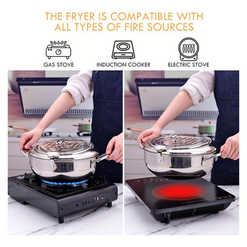 1 pieza, freidora de tempura de gran capacidad con control de aceite, termómetro, tapa y recubrimiento antiadherente - 2,2 litros, diámetro de 6,5" para cocción uniforme - Ideal para freír verduras, carnes y mariscos - Uso en cocina y fiestas, freidora p