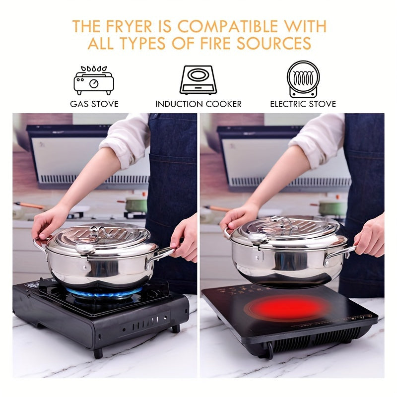 1 pieza, freidora de tempura de gran capacidad con control de aceite, termómetro, tapa y recubrimiento antiadherente - 2,2 litros, diámetro de 6,5" para cocción uniforme - Ideal para freír verduras, carnes y mariscos - Uso en cocina y fiestas, freidora p