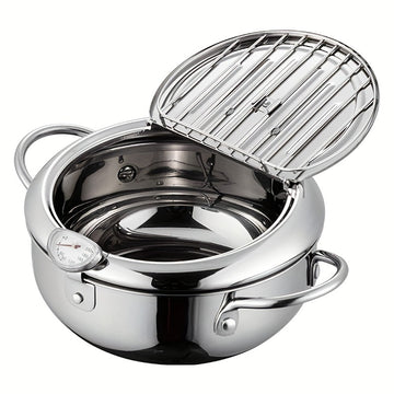 1 pieza, freidora de tempura de gran capacidad con control de aceite, termómetro, tapa y recubrimiento antiadherente - 2,2 litros, diámetro de 6,5" para cocción uniforme - Ideal para freír verduras, carnes y mariscos - Uso en cocina y fiestas, freidora p