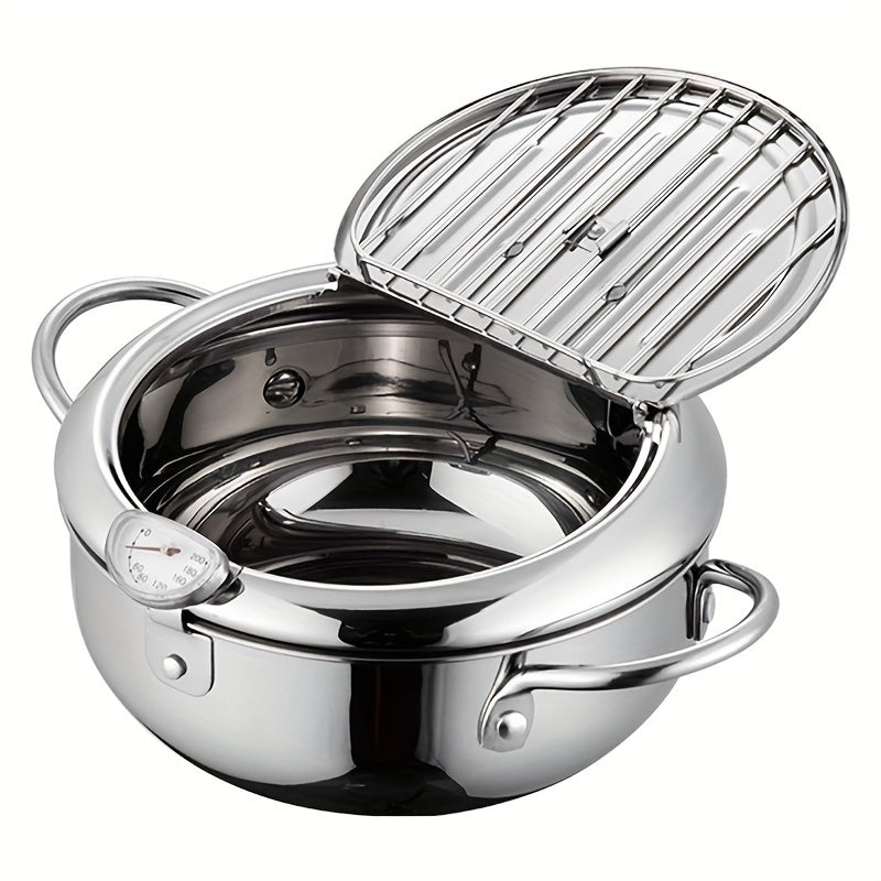 1 pieza, freidora de tempura de gran capacidad con control de aceite, termómetro, tapa y recubrimiento antiadherente - 2,2 litros, diámetro de 6,5" para cocción uniforme - Ideal para freír verduras, carnes y mariscos - Uso en cocina y fiestas, freidora p