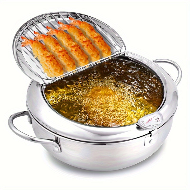 1 pieza, freidora de tempura de gran capacidad con control de aceite, termómetro, tapa y recubrimiento antiadherente - 2,2 litros, diámetro de 6,5" para cocción uniforme - Ideal para freír verduras, carnes y mariscos - Uso en cocina y fiestas, freidora p