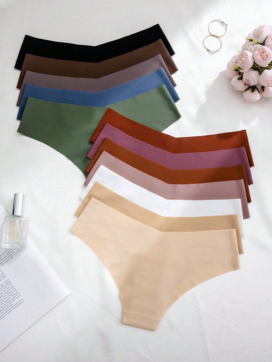 Set de 12 bragas adhesivas sin costuras de triangulo para damas en multiples colores