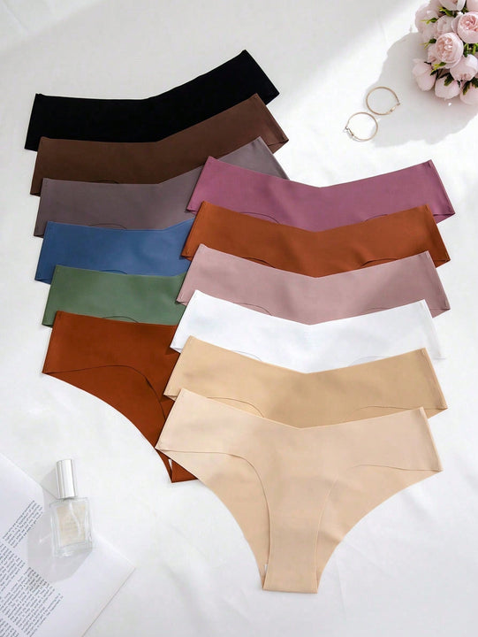 Set de 12 bragas adhesivas sin costuras de triangulo para damas en multiples colores