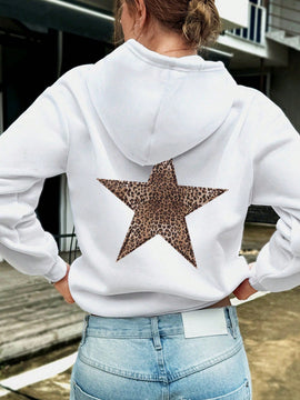 Ezwear sudadera con capucha estandar con estampado de leopardo y grafico de estrella