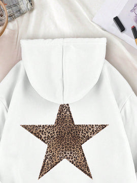 Ezwear sudadera con capucha de felpa con estampado de leopardo y estrella, otono/invierno