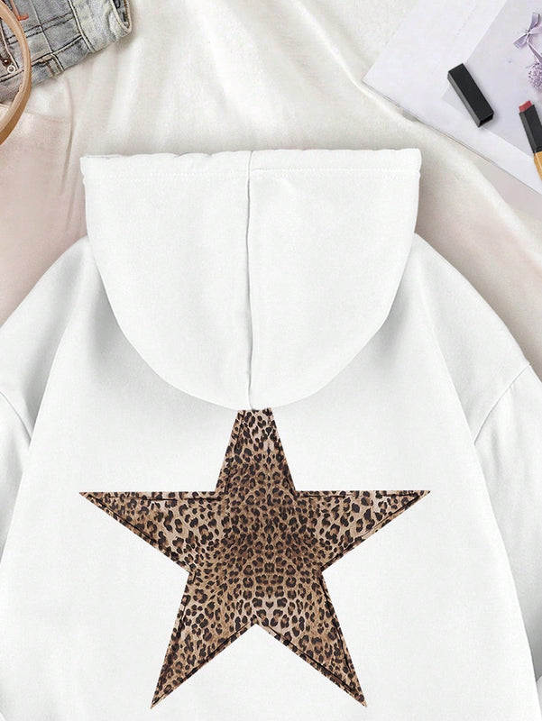 Ezwear sudadera con capucha de felpa con estampado de leopardo y estrella, otono/invierno