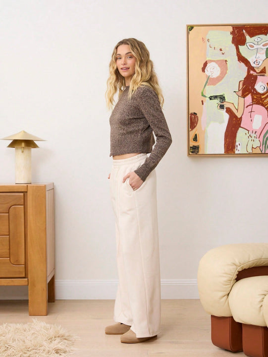 Aralina pantalon ancho estilo chandal con bolsillos y detalles de costura de pinzas