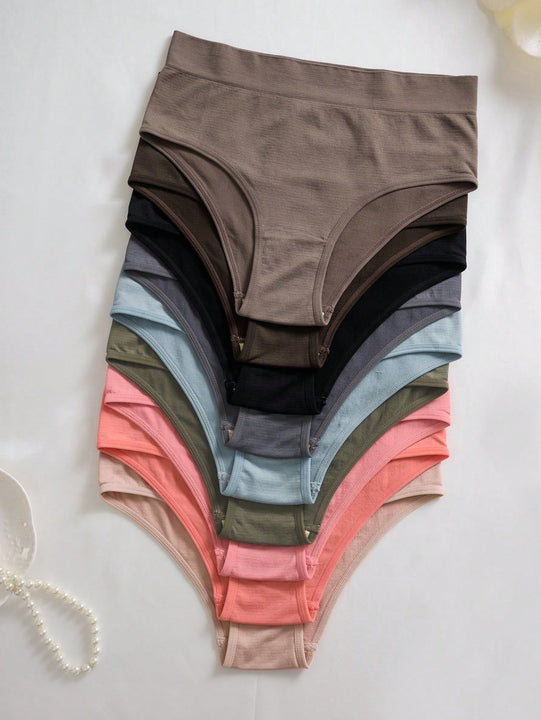 Conjunto de 9 piezas de bragas de mujer de unicolor, comodas y casuales