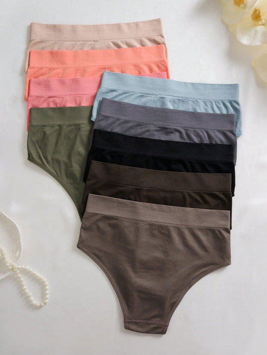 Conjunto de 9 piezas de bragas de mujer de unicolor, comodas y casuales