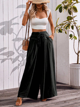 Pantalones de pierna ancha para mujer, uso casual de verano, cintura elastica, pantalones holgados con bolsillos