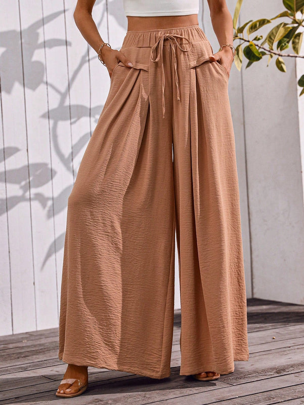 Pantalones de pierna ancha para mujer, uso casual de verano, cintura elastica, pantalones holgados con bolsillos